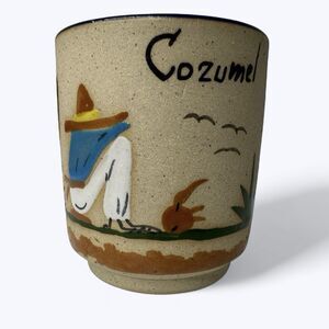 Cozumel Mexico Hand Painted Clay Pottery Mug Barro Tarro Cafe Folk Art Souvenir‎